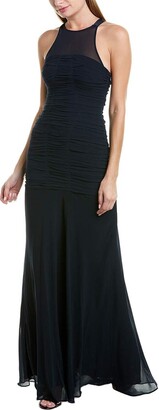 Halston Women's Sleeveless HIGH Neck Fitted Ruching Gown