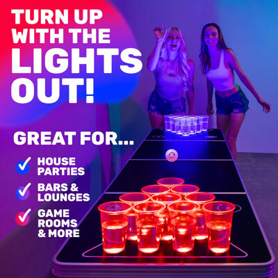 GoPong Foldable Beer Pong Table with LED Lights - Regulation Size Portable Pong Table with 6 Balls