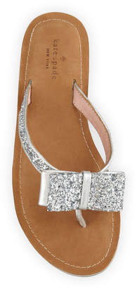Kate Spade Icarda Glitter Bow Flat Thong Sandal, Silver