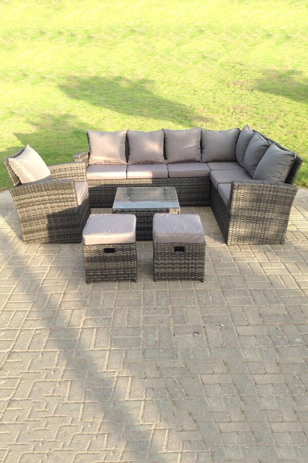 Fimous 9 Seater High Back Rattan Corner Sofa With Square Coffee Table Footsto ShopStyle