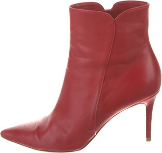 Gianvito Rossi レッド ポインテッドトゥブーツ Gianvito Rossi Leather Ankle Boots Red Pointed-Toes Concealed Zip