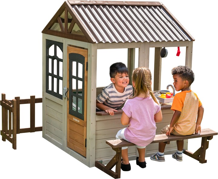 Global Pronex Pioneer Cottage Wooden Outdoor Playhouse with Doorbell