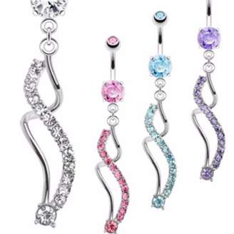 Spiral Dangle Multi CZ Freedom Fashion 316L Surgical Steel Navel Ring