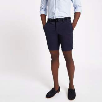 River Island Mens Navy slim fit belted chino shorts