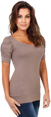 KRISP 3900-08: Ruched Short Sleeve Jersey Top