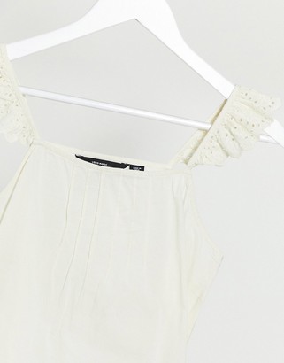 Vero Moda cotton cami top with broderie frill sleeves in cream