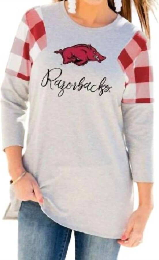 Gameday Couture University Of Arkansas Get In Check Tunic In Grey/red