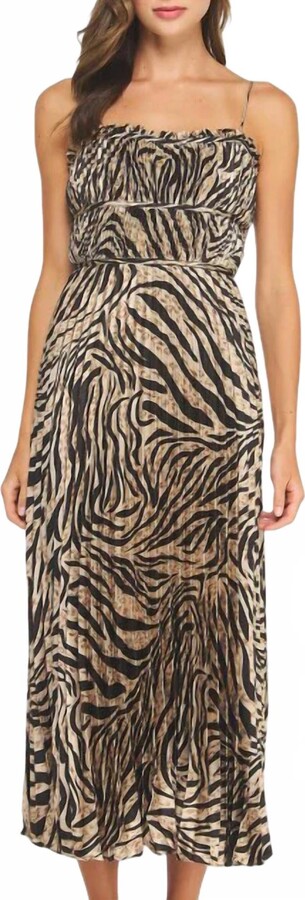 Strut & Bolt Zebra Satin Midi Dress In Taupe/black