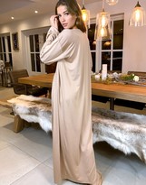 Thumbnail for your product : ASOS DESIGN ASOS LUXE Lounge slinky puff sleeve maxi gown in beige