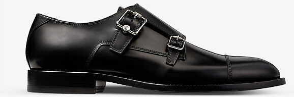 Jimmy Choo Mens Black Finnion Double-Strap Leather Monk Shoes Eur 45 / 11 Uk Men