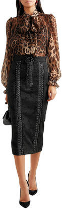 Dolce & Gabbana Lace-up Satin-trimmed Lace Pencil Skirt