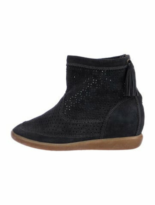Isabel Marant Suede Lasercut Accents Wedge Sneakers Black - ShopStyle