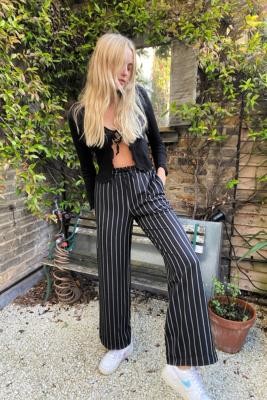 Urban Outfitters Archive Pinstripe Double Stripe Pull-On Trousers - Black S at Urban Outfitters