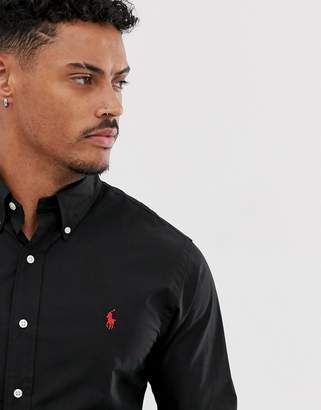 Polo Ralph Lauren Player Logo Slim Fit Poplin Shirt Button-Down In Black