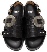Thumbnail for your product : Toga Pulla Black Croc Oversized Buckle Sandals