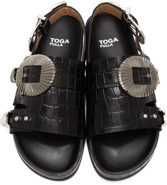 Toga Pulla Black Croc Oversized Buckle Sandals