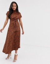 Thumbnail for your product : ASOS DESIGN cowl neck tie waist midi dress in tortoise shell print