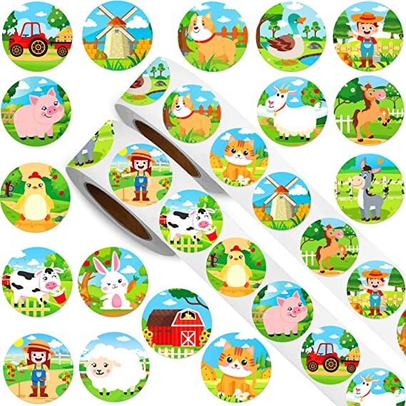 1000 Pieces Farm Theme Stickers Animals Sticker Round Cute Envelopes Stickers 16 Patterns Teacher Reward Encouraging Stickers Adhesive Farm Animal Stickers for Kids Toddler Party Favors Classroom