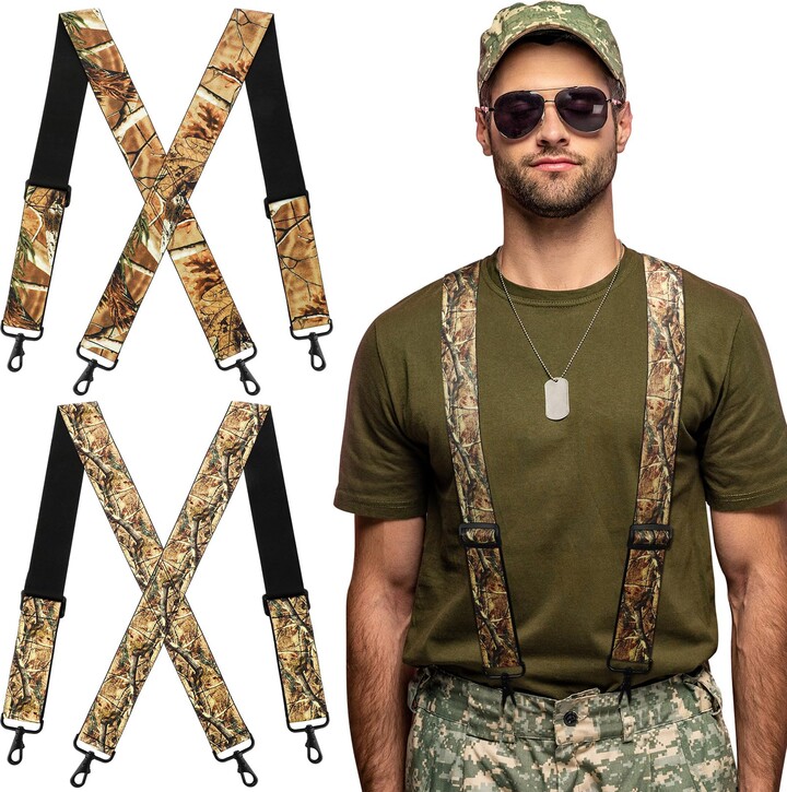 Suspenders For Men 2 Pcs Camo Heavy Duty With 4 Strong Hooks