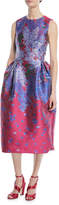Carolina Herrera Sleeveless Full-Skirt Floral-Brocade Tea-Length Dress