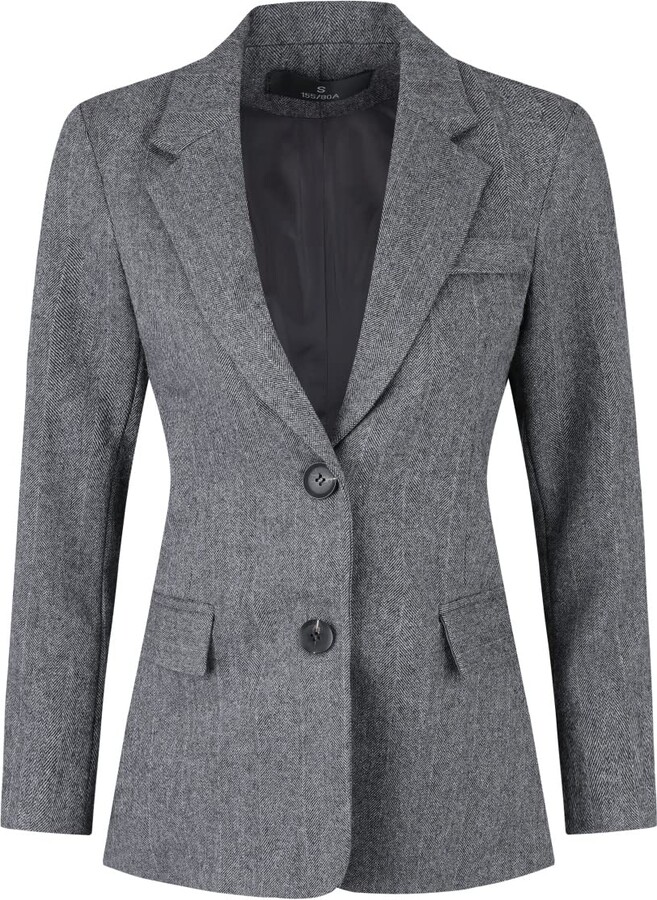 YYNUDA Women's Two Button Suit Herringbone Textured Tweed Slim Fit