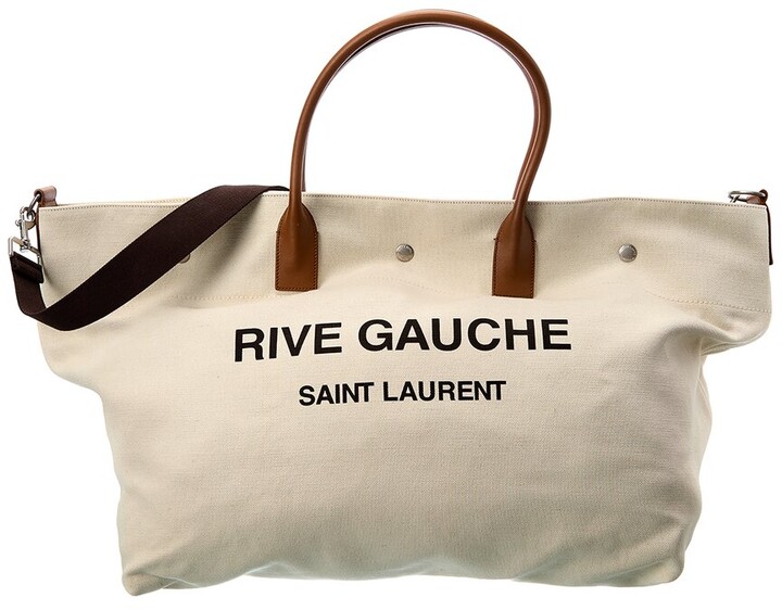 Saint Laurent, Bags, Saint Laurent Rive Gauche Small Tote Bag In Linen  And Leather