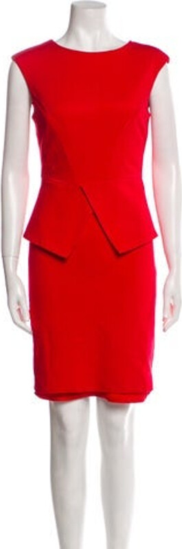 Ted Baker Sheath Dress Red Sleeveless with Bateau Neckline Button Closure at Front Designer size 1. Designer
