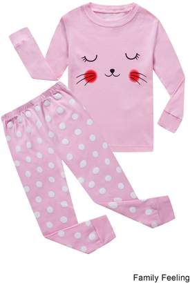 Family Feeling Zebra Big Girls 2 Piece 100% Cotton Pajamas Sets Kids Pjs Size White