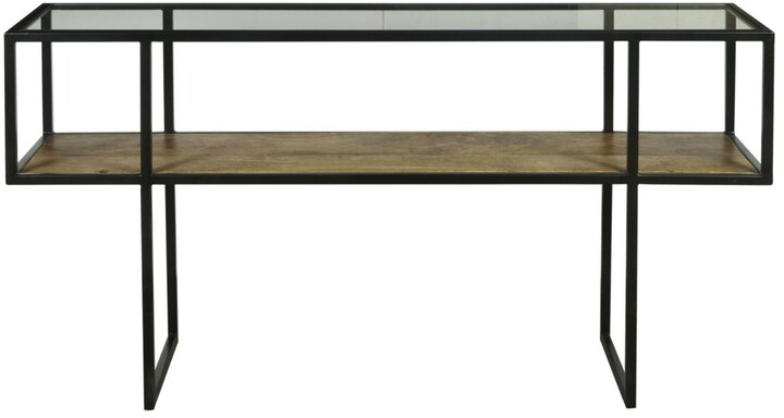 Homefare Iron Console Table with Glass Top and Wooden Shelf