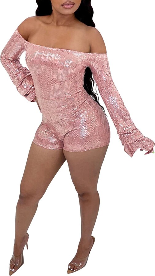 Generic Women Sexy One Shoulder Long Sleeve Nightclub Sequin