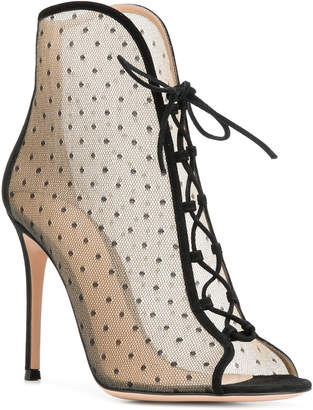 Gianvito Rossi point d'esprit lace-up ankle booties