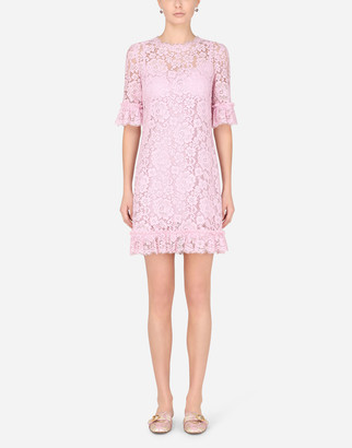 Dolce & Gabbana Short Lace Dress With Ruching