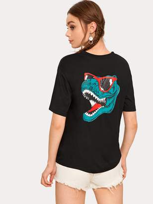 Shein Round Neck Slogan And Dinosaur 