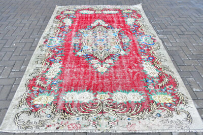 Bungalow Rose Handmade Woolen Turkish Rug in Vibrant Red Accent Offering Floral Oushak Design for Bohemian Inspired Large Area Home Decor