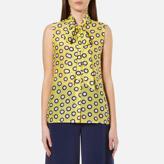 Moschino Boutique Women's Sleeveless Tie Neck Blouse Yellow