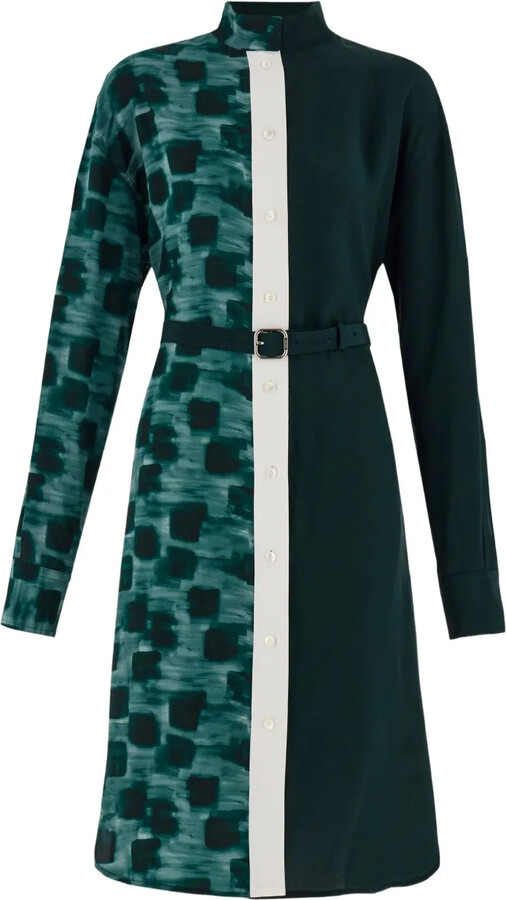 Colour-Blocked Belted Shirt Dress