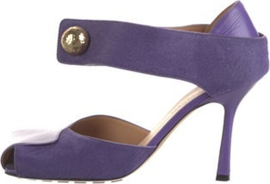 Bottega Veneta Leather Slingback Pumps Purple Ponyhair Trim Square-Toes Unfortunately, due to restrictions, this item may not be eligible for shipping in all areas.