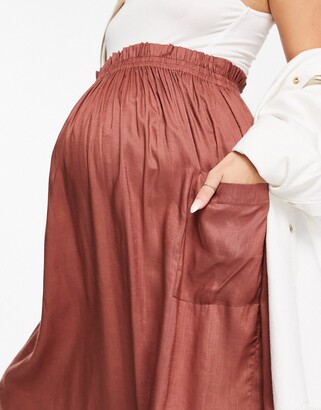 ASOS Maternity ASOS DESIGN Maternity midi skirt with pocket detail in chocolate