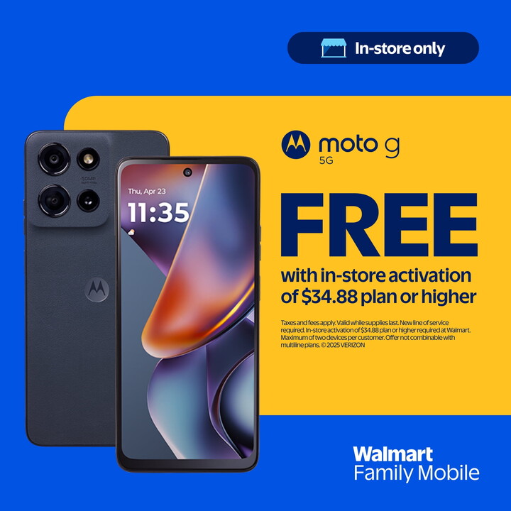 Walmart Family Mobile Motorola moto g 2025, 5G, 64GB,Blue - Prepaid Smartphone [Locked to Walmart Family Mobile]