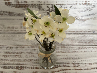 Primitives by Kathy White Artificial Dogwood Blossoms in Glass Jar