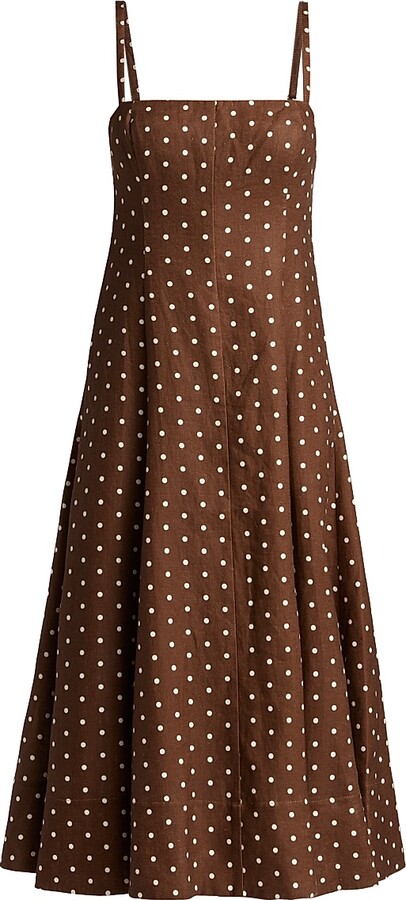 Cara Cara Women's Gimlet Polka Dot Linen Midi-Dress - Dots Khaki - Size 0