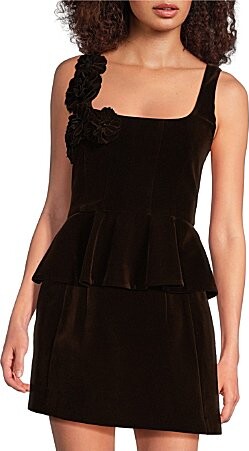 Muse by Marchesa Grove Woven Velvet 3D Rosettes Scoop Neck Tank Strap Peplum Coordinating Top