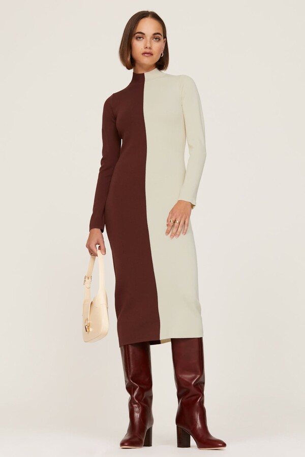 Ronny Kobo x RTR Colorblock Knit Dress Brown-cream-print