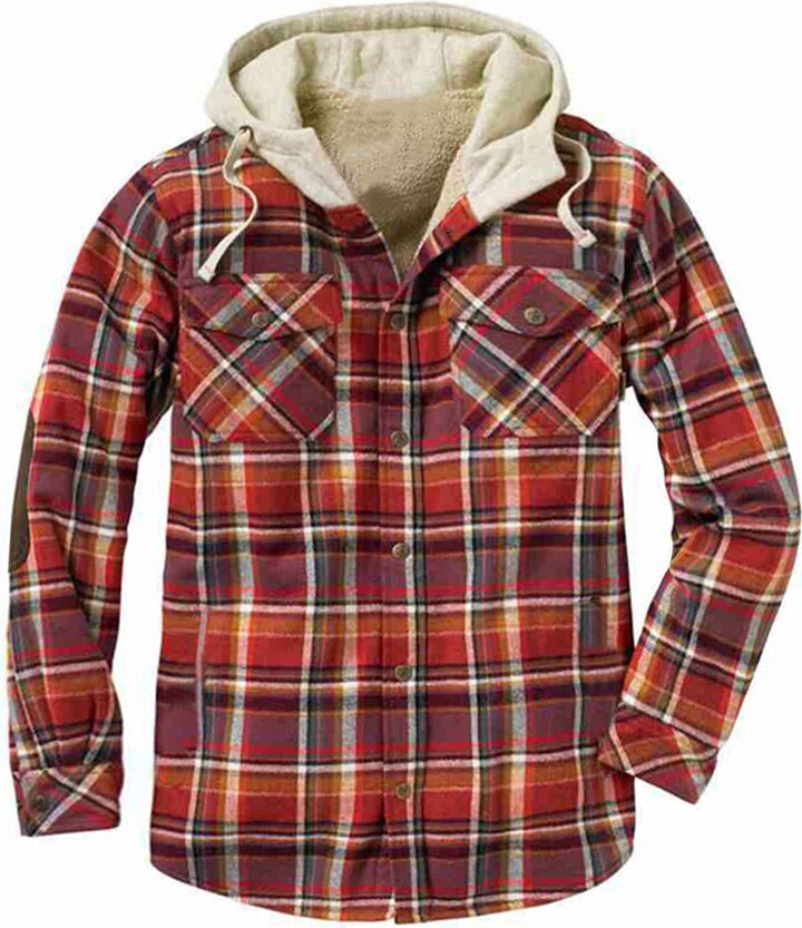 MILAX Mens Padded Shirts Lumberjack Collared Hooded Casual Hooded