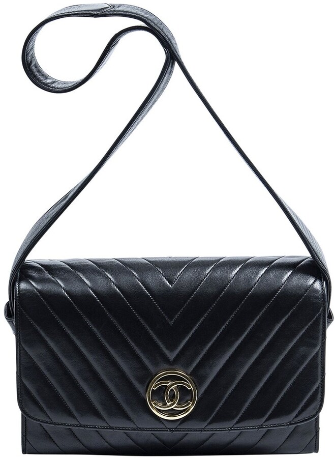 Chanel Black Quilted Lambskin Leather Chevron Single Flap Bag