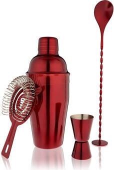 Bar Drink Mixer Set, 19Oz 4-Piece Cocktail Shaker Set Bartender Kit, Cocktail Mixer Set, Cocktail Shaker Kit, Barware Tool Sets, Bar Accessories, Red