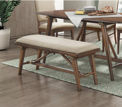 Lark Manor Modern Design 1Pc Bench Fabric Upholstered Seat Brown Finish Wooden Dining Kitchen Furniture