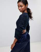 Thumbnail for your product : Love Checked Ruched Sleeve Tie Front Crop Top
