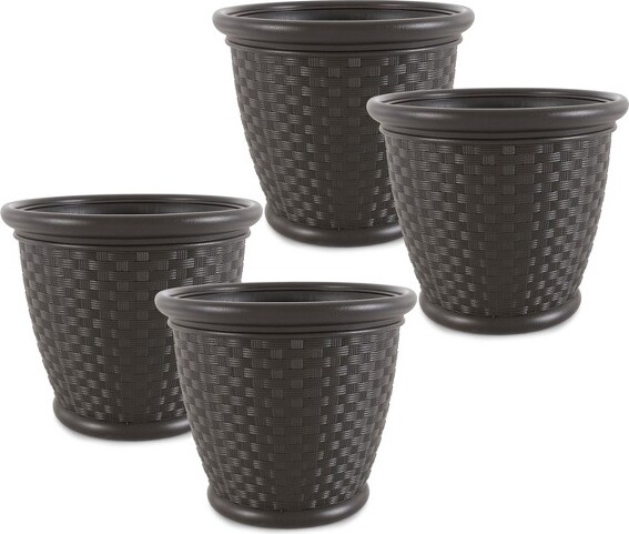 Suncast SuncastSonora18InchResinWickerDecorativeFlowerPlanter,Brown(4Pack)