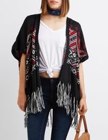 Thumbnail for your product : Charlotte Russe Chevron Fringed Poncho Cardigan